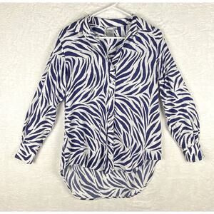 Finley Monica Shirt Womens S White Blue Zebra Stripe Lagenlook Preppy Luxury